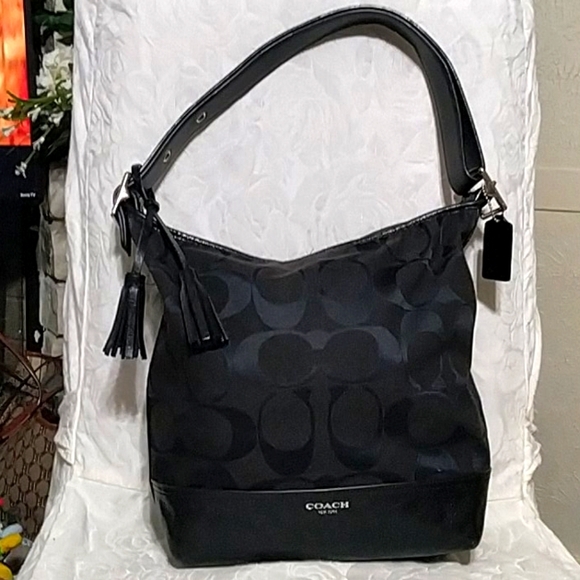 Coach bucket signature blk bag canvas and Leather - Picture 1 of 13